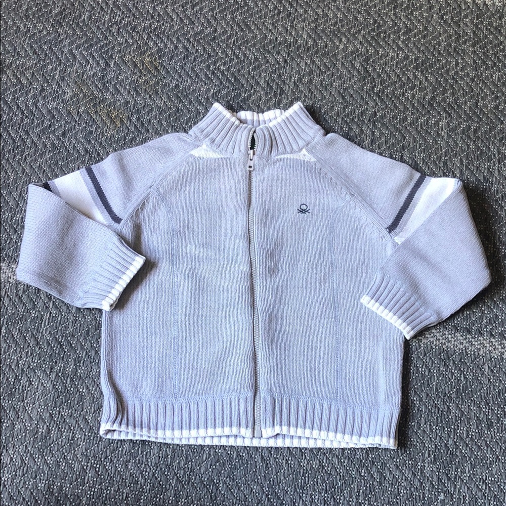 United Colors Of Benetton Light Gray Knit Zip Sweater with White Trim